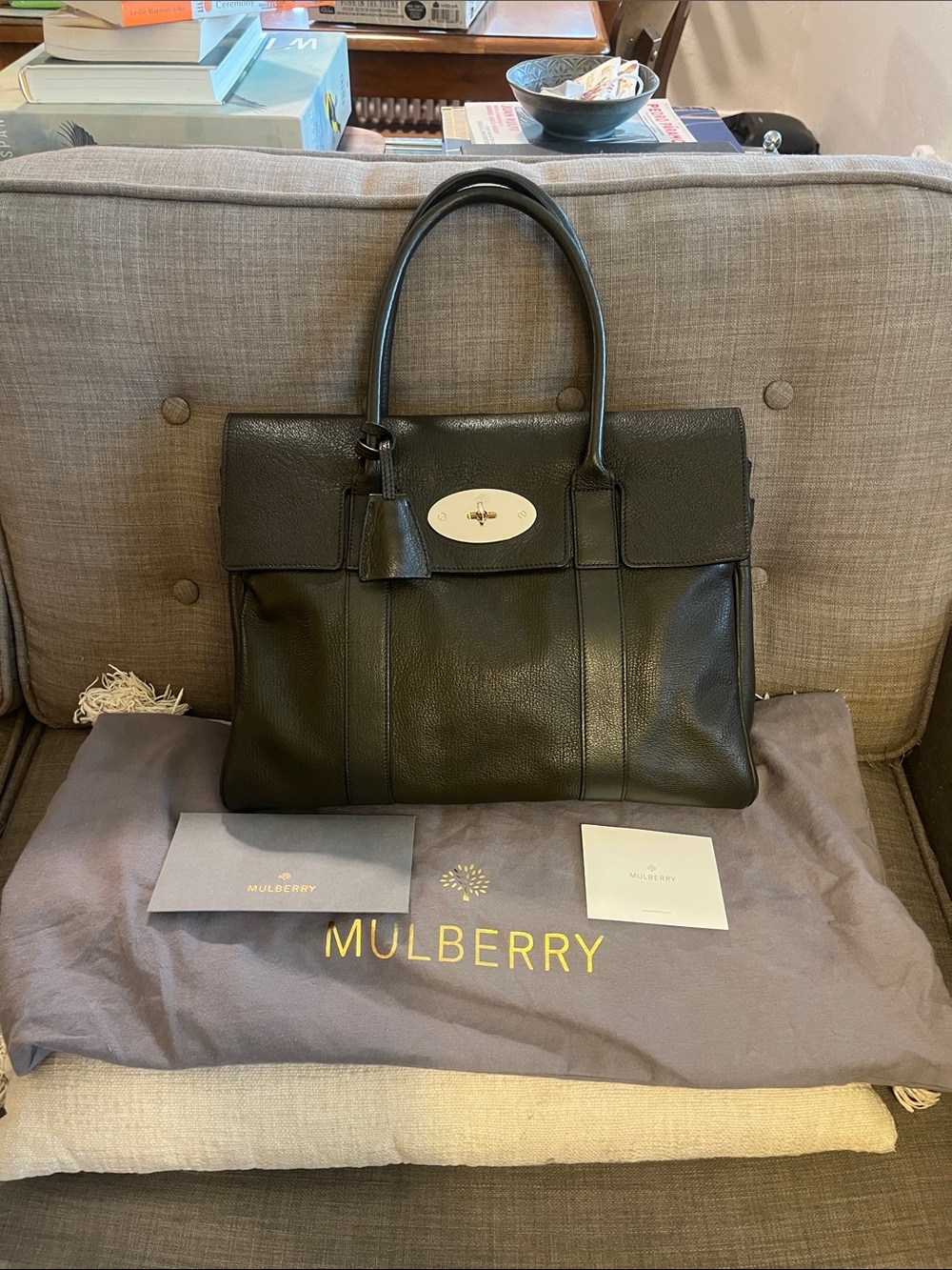 Mulberry Dark Olive Green Glossy Goat Bayswater. Authentic.